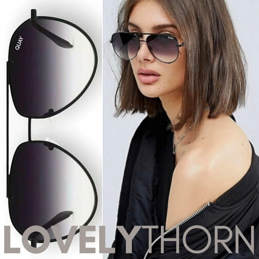 QUAY // ltd ed modern sleek black metal frame black smoke fade lens aviators